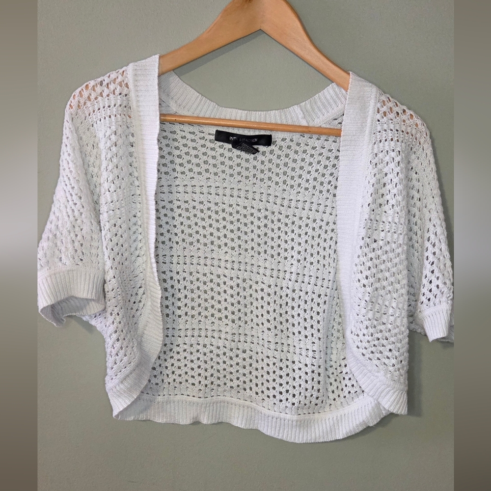 89th & Madison White Crochet Knit Open Cardigan Size Small Lightweight